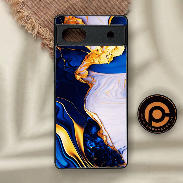 Google Pixel 6a - Blue Golden Marble - Premium Metal Printed Soft Bumper Shock Proof Case