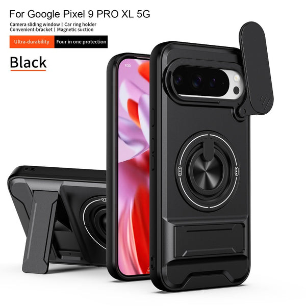 Google Pixel 9 Pro XL/10 Pro XL - Tactical Stealth MagSafe Case with Sliding Lens, Ring Holder & Kickstand