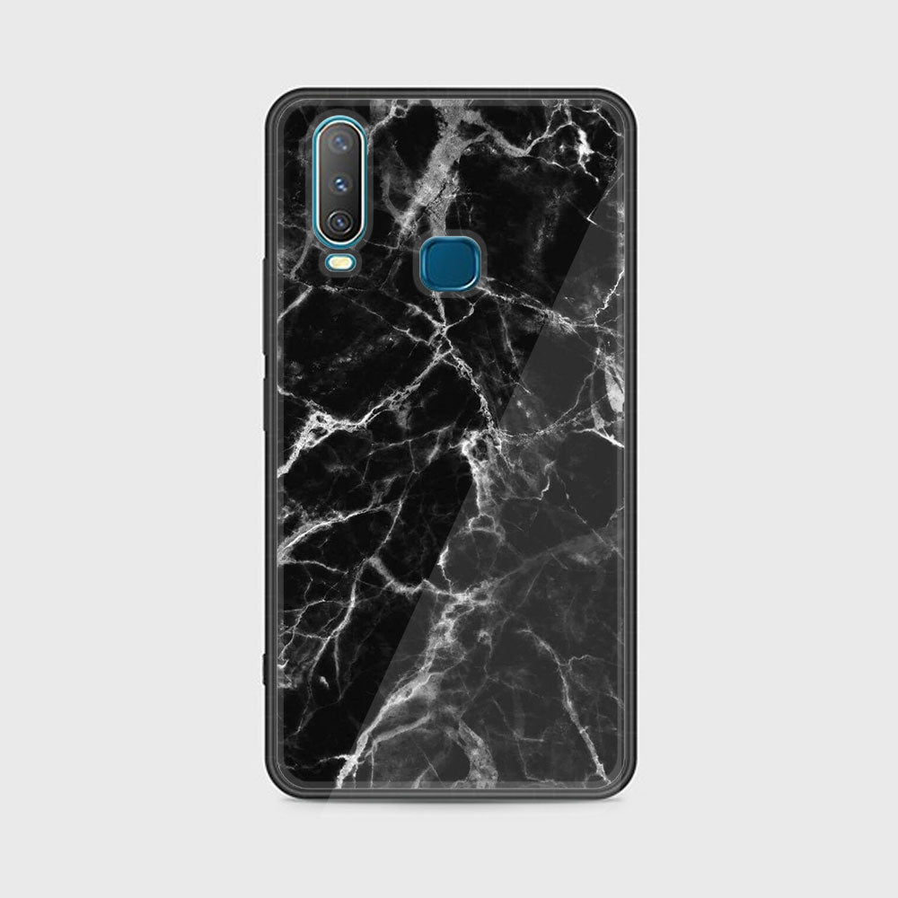 Vivo Y15 - Black Marble Series - Premium Printed Glass soft Bumper shock Proof Case