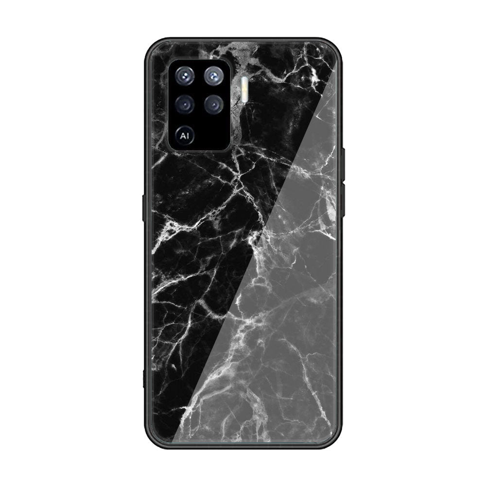 Oppo Reno 5 Lite - Black Marble Series - Premium Printed Glass soft Bumper shock Proof Case