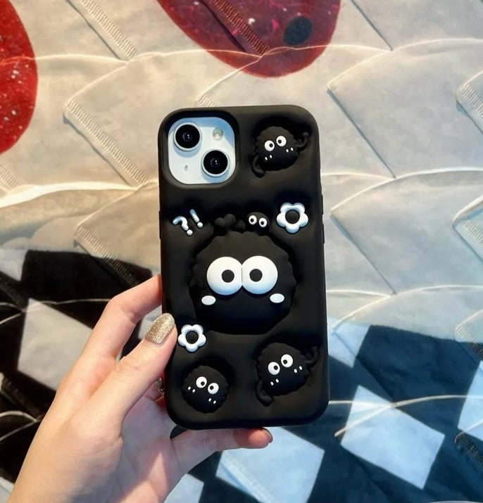 iPhone 15 Pro/ 14 Pro/ 13 Pro Cute 3D Soot Sprites Case with Pop-Socket Kickstand