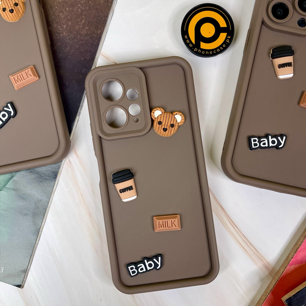 Xiaomi Redmi Note 12 Cute 3D Bear Coffee Milk Candy icons Liquid silicon Case