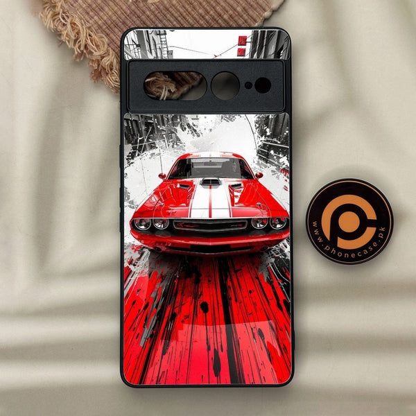 Google Pixel 7 Pro - Red Muscle Car Thrill - Premium Metal Printed Soft Bumper Shock Proof Case