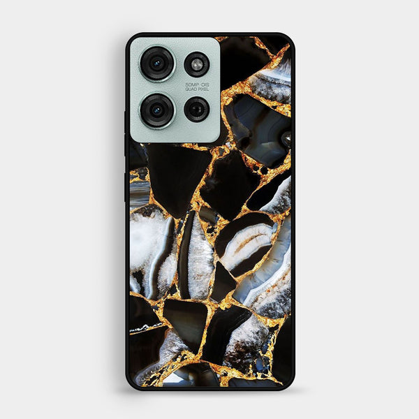 Motorola Moto G75 - Black Marble Design 5 - Premium Metal Printed Soft Bumper Shock Proof Case