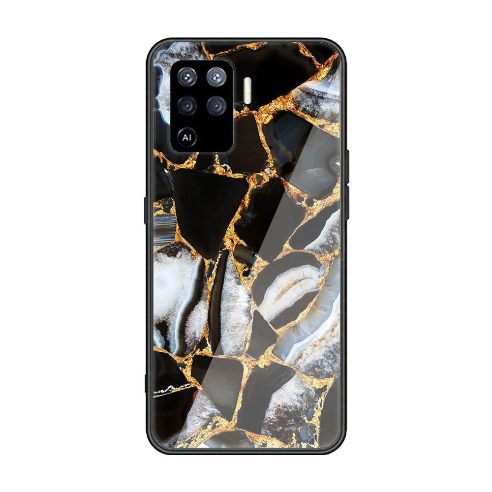 Oppo Reno 5 Lite - Black Marble Series - Premium Printed Glass soft Bumper shock Proof Case