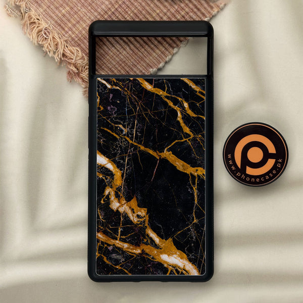 Google Pixel 6 - Golden Black Marble - Premium Metal Printed Soft Bumper Shock Proof Case