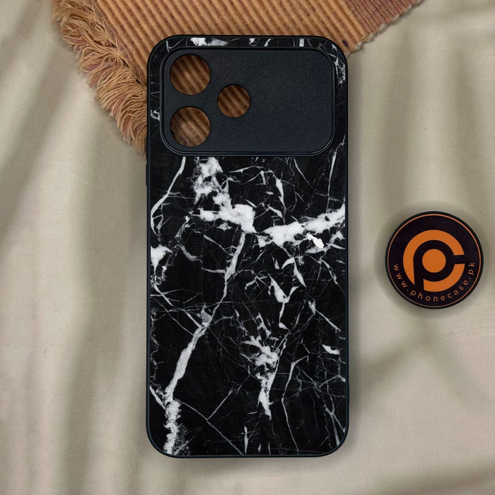 Oppo A6C - Black Marble Design 6 - Premium Metal Printed Soft Bumper Shock Proof Case