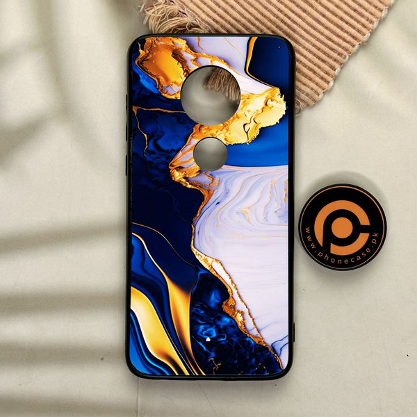 Motorola Moto G7 - Blue Golden Marble - Premium Metal Printed Soft Bumper Shock Proof Case