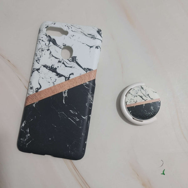 OPPO F9 PRO / F9 / A5s / A7-  Black and White marble - -Premium Printed Hard Case+Matching Pop Socket  CS-26379