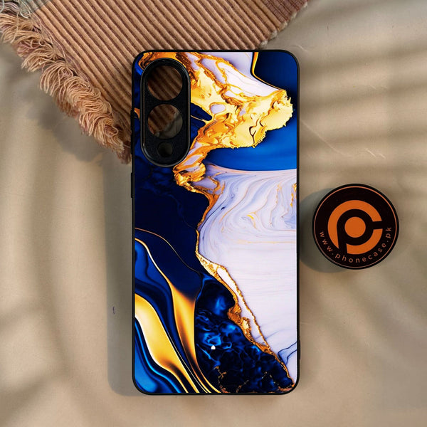 Galaxy S25 Edge - Blue Golden Marble - Premium Metal Printed Soft Bumper Shock Proof Case