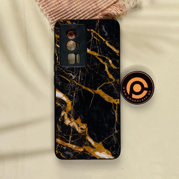 Xiaomi Redmi K60 Pro - Golden Black Marble - Premium Metal Printed Soft Bumper Shock Proof Case