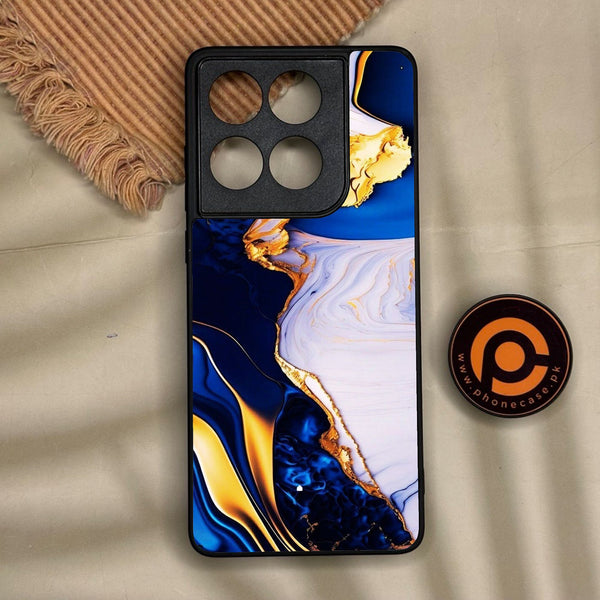 Motorola Edge 60 Fusion - Blue Golden Marble - Premium Metal Printed Soft Bumper Shock Proof Case