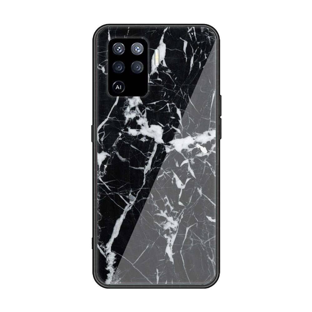 Oppo Reno 5 Lite - Black Marble Series - Premium Printed Glass soft Bumper shock Proof Case