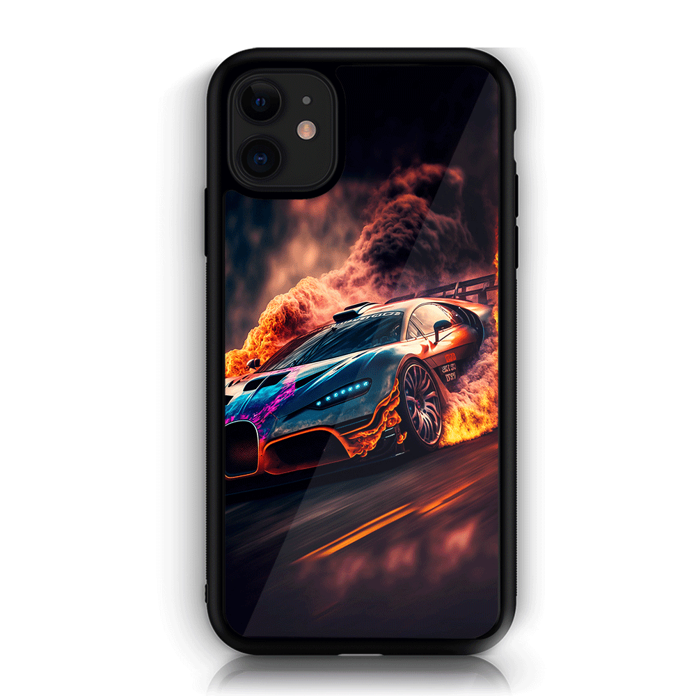 iPhone 11 Racing Series  Premium Printed Glass soft Bumper shock Proof Case