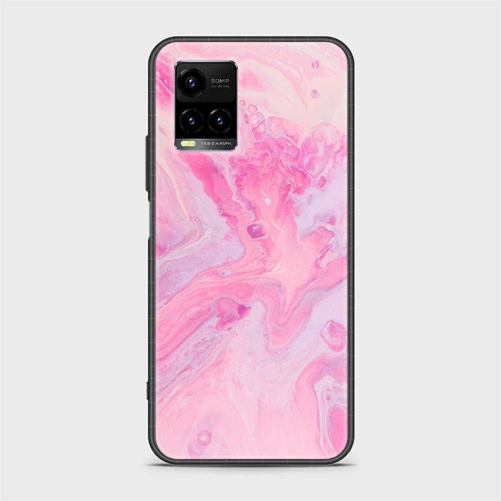 Vivo Y21a Pink Marble Series Premium Printed Glass soft Bumper shock Proof Case