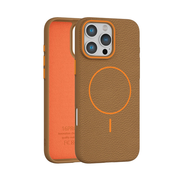 iPhone 14 Pro Max - Premium Litchi Leather Soft Grip Cover with Built-in MagSafe