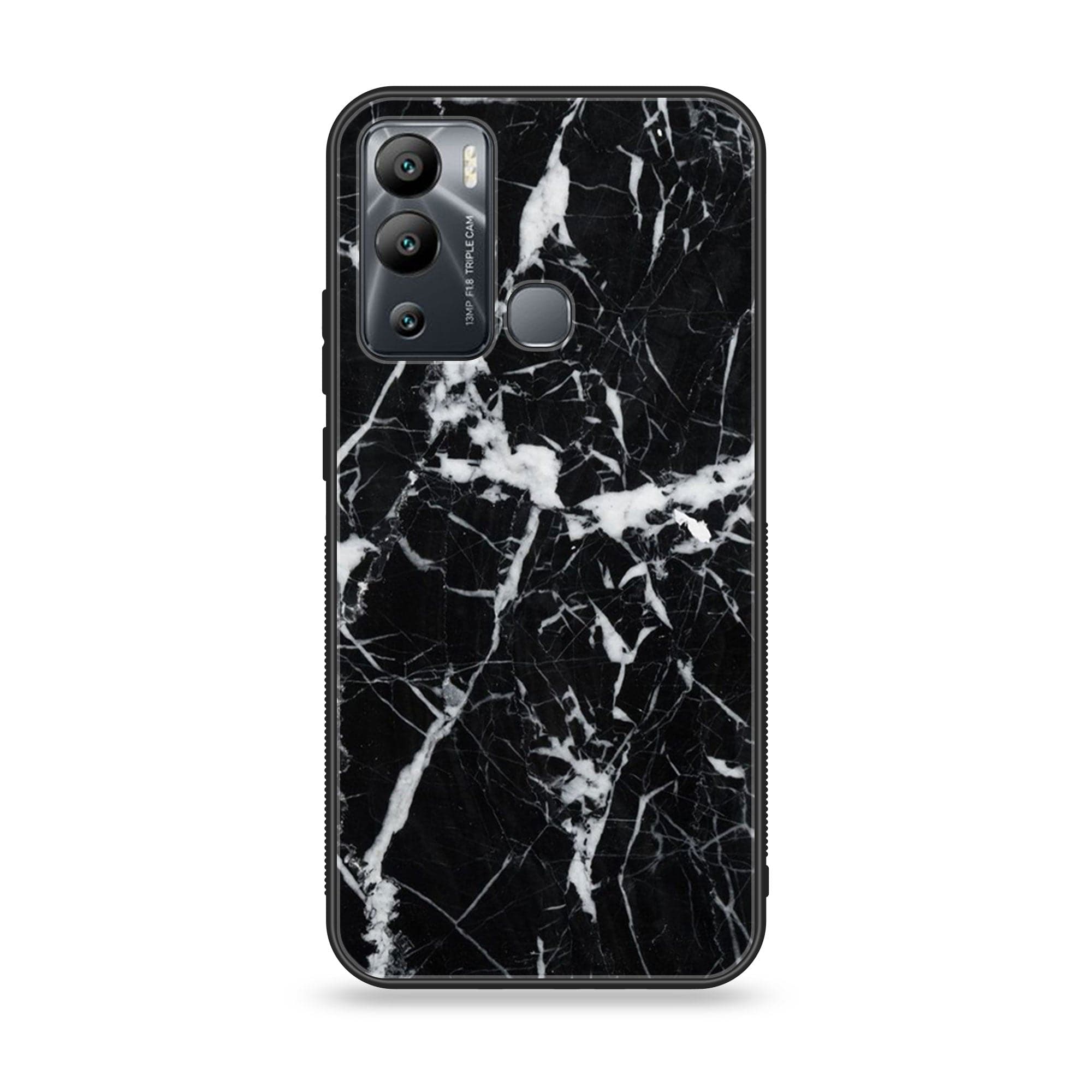 Infinix Hot 12 Play - Black Marble Series - Premium Printed Glass soft Bumper shock Proof Case