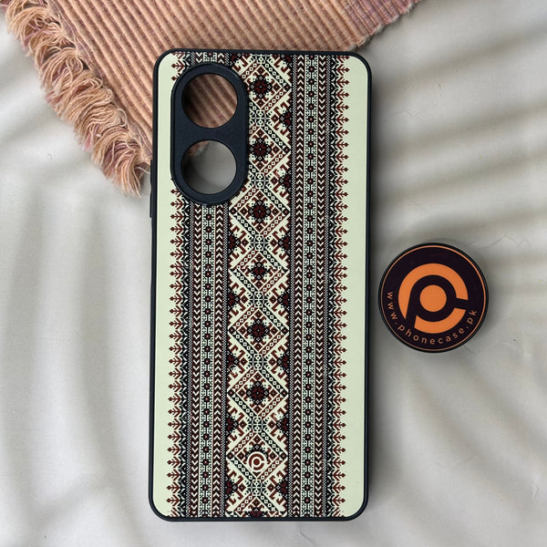 Oppo A58 - Sindhi Ajrak Art 19 - Traditional Ajrak Strip Art - Premium Printed Glass soft Bumper Shock Proof Case CS-42843