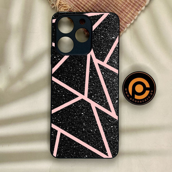 Realme Note 70 - Black Sparkle Glitter With Rosegold - Premium Metal Printed Soft Bumper Shock Proof Case