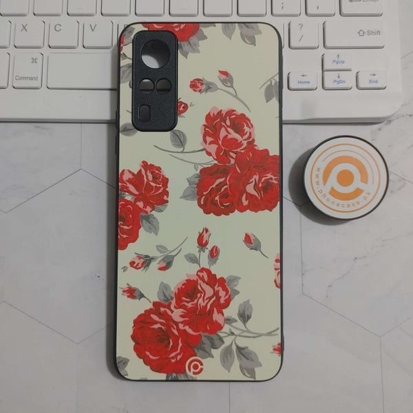 Vivo Y31/Y51/Y51s - Floral Design Design 8 - Premium Printed Glass soft Bumper shock Proof Case  CS-24268