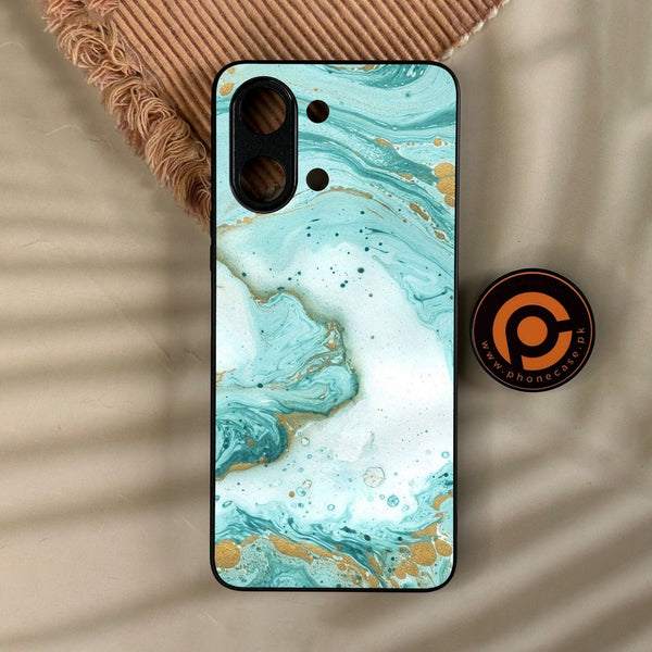 Vivo Y05 - Aqua Blue Marble Design - Premium Metal Printed Soft Bumper Shock Proof Case