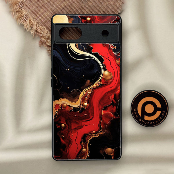 Google Pixel 6a - Red Gold Marble - Premium Metal Printed Soft Bumper Shock Proof Case