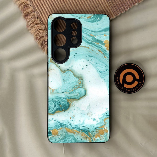 Samsung Galaxy S26 Ultra - Aqua Blue Marble Design - Premium Metal Printed Soft Bumper Shock Proof Case