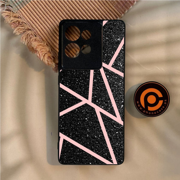Motorola Edge 50 - Black Sparkle Glitter With Rosegold - Premium Metal Printed Soft Bumper Shock Proof Case