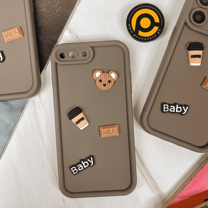 iPhone 7+/8+ Cute 3D Bear Coffee Milk Candy icons Liquid silicon Case