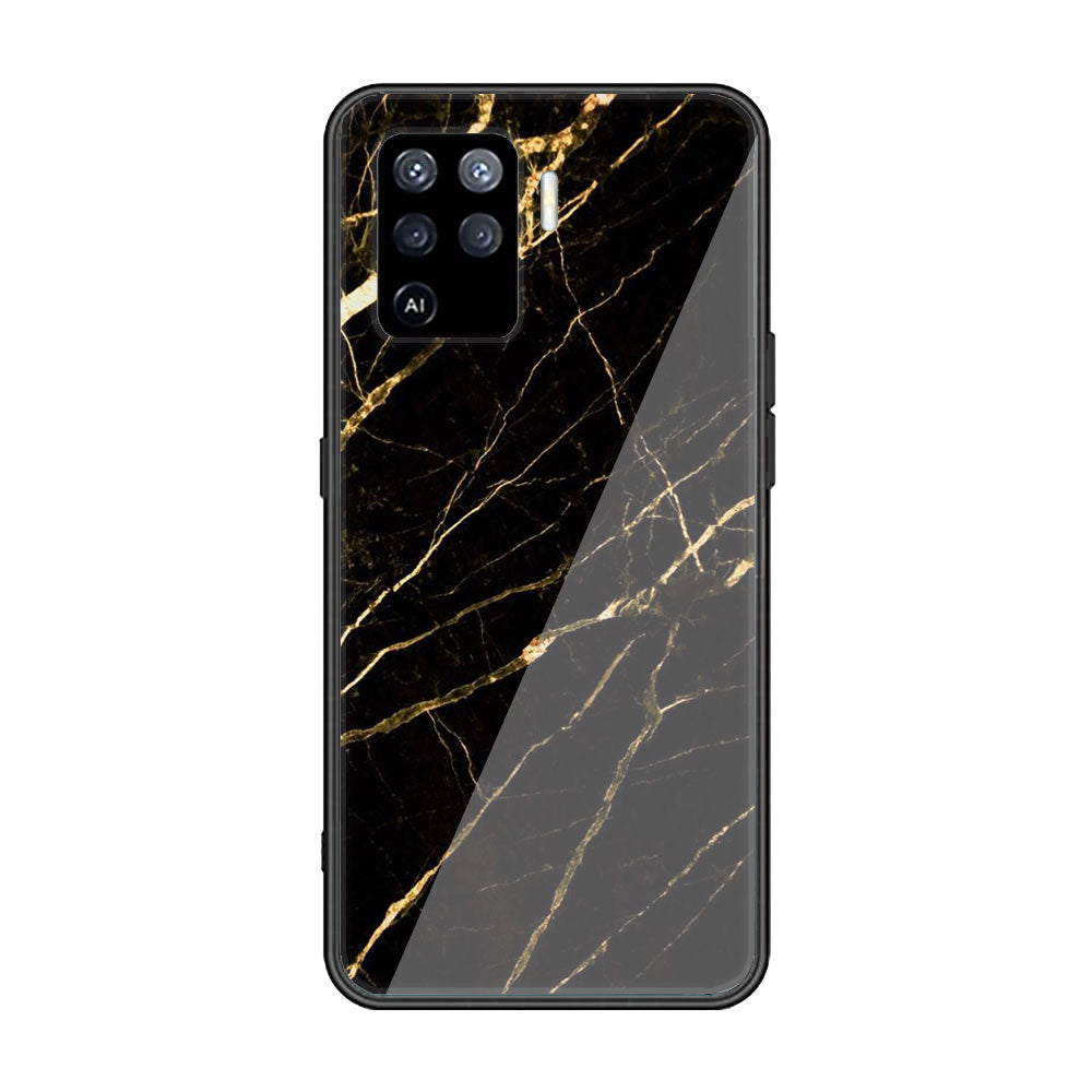 Oppo Reno 5 Lite - Black Marble Series - Premium Printed Glass soft Bumper shock Proof Case
