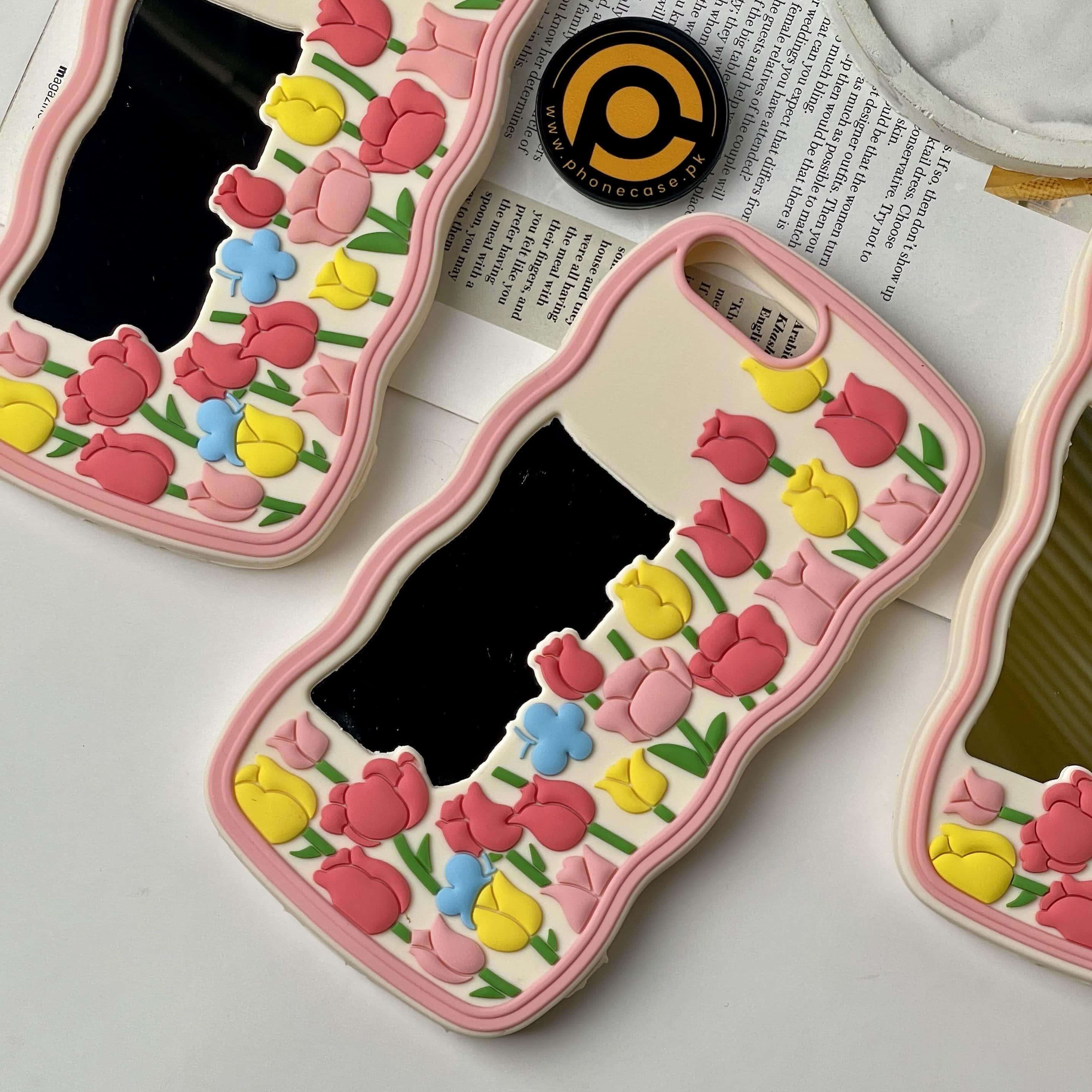 iPhone All Models Cute Mirror Floral Silicon ShockProof Rubber 3D Case