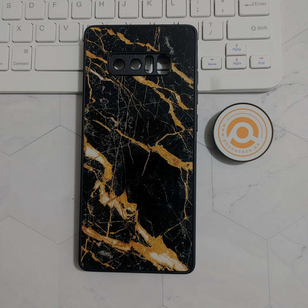 Galaxy Note 8 -Golden Black Marble - Premium Printed Glass soft Bumper shock Proof Case CS-24263