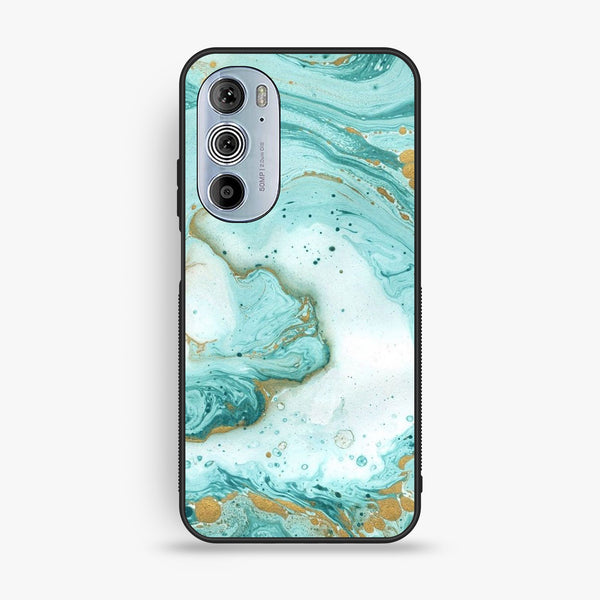 Motorola Edge 30 Pro - Aqua Blue Marble Design - Premium Metal Printed Soft Bumper Shock Proof Case