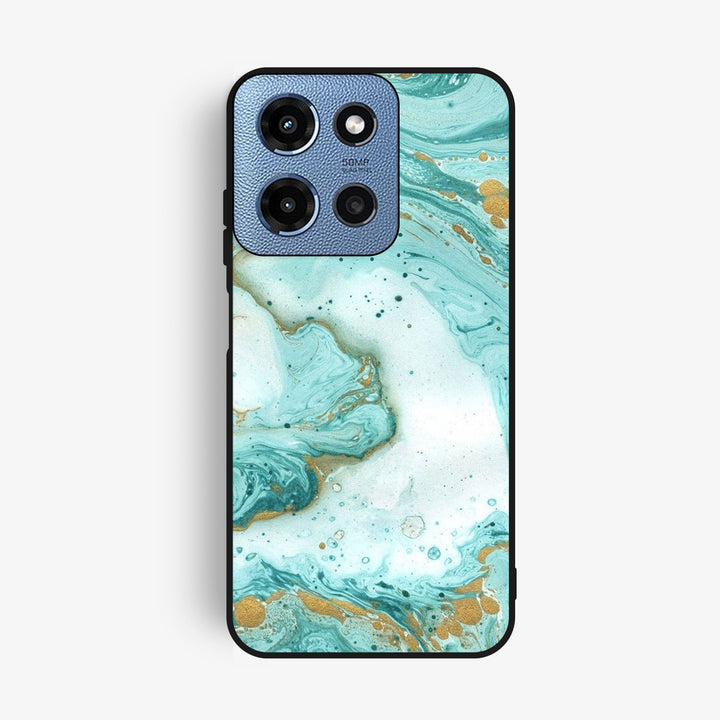 Motorola G Power 2025 - Aqua Blue Marble Design - Premium Metal Printed Soft Bumper Shock Proof Case