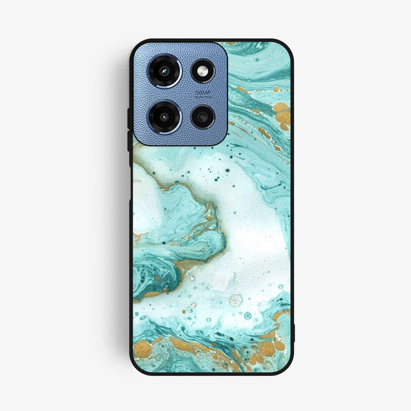 Motorola Moto G 2025 - Aqua Blue Marble Design - Premium Metal Printed Soft Bumper Shock Proof Case