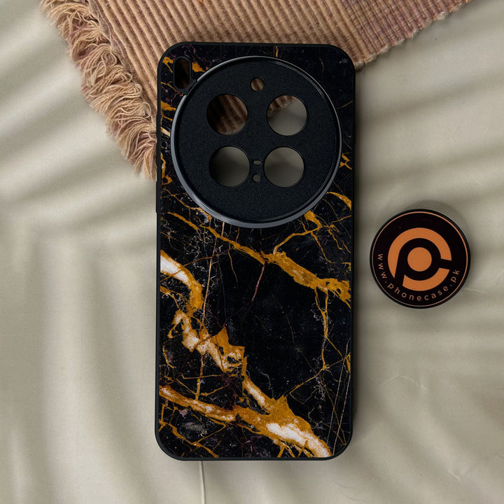 Vivo X300 Pro - Golden Black Marble - Premium Metal Printed Soft Bumper Shock Proof Case