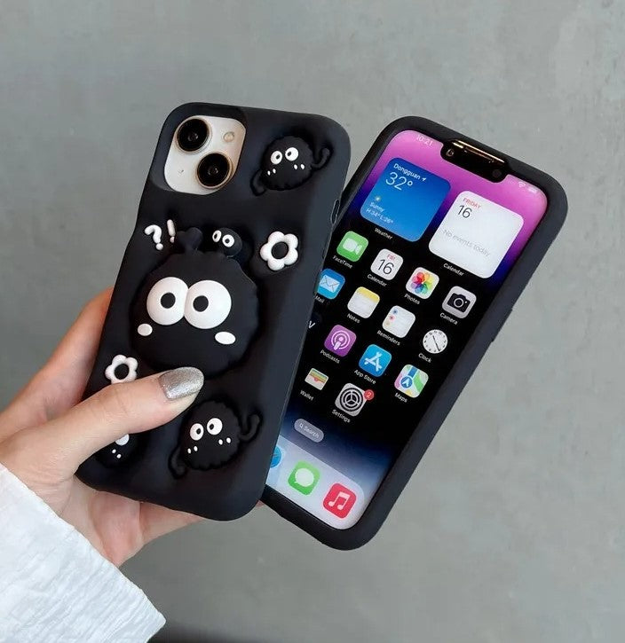 iPhone 15 Pro/ 14 Pro/ 13 Pro Cute 3D Soot Sprites Case with Pop-Socket Kickstand