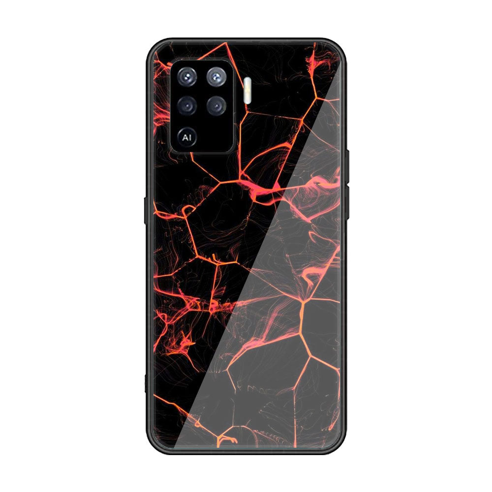 Oppo Reno 5 Lite - Black Marble Series - Premium Printed Glass soft Bumper shock Proof Case