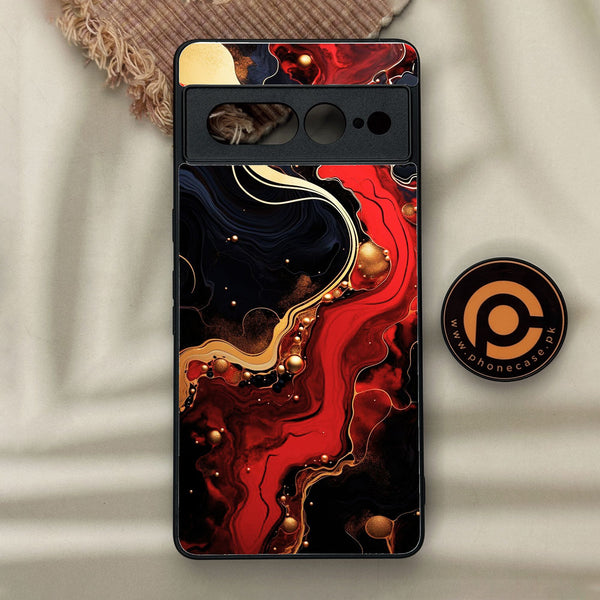 Google Pixel 7 Pro - Red Gold Marble - Premium Metal Printed Soft Bumper Shock Proof Case