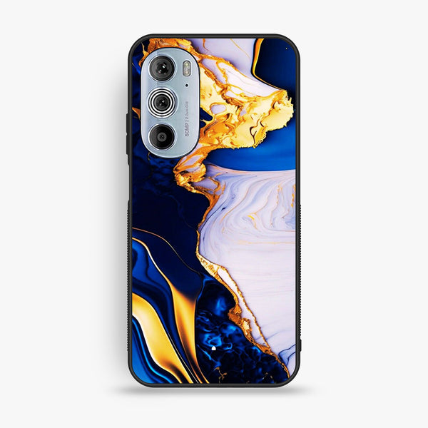 Motorola Edge 30 Pro - Blue Golden Marble - Premium Metal Printed Soft Bumper Shock Proof Case