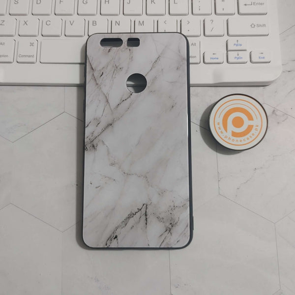 HUAWEI HONOR 8 Realistic White Marble   Premium Printed Glass soft Bumper shock Proof Case CS-25684