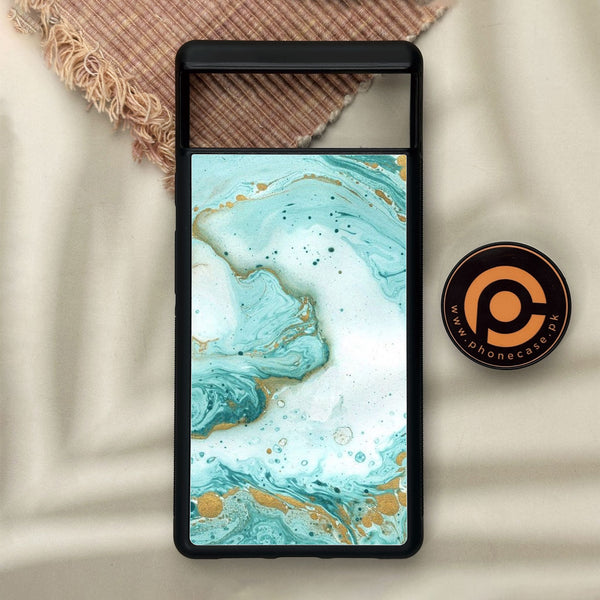 Google Pixel 6 - Aqua Blue Marble Design - Premium Metal Printed Soft Bumper Shock Proof Case