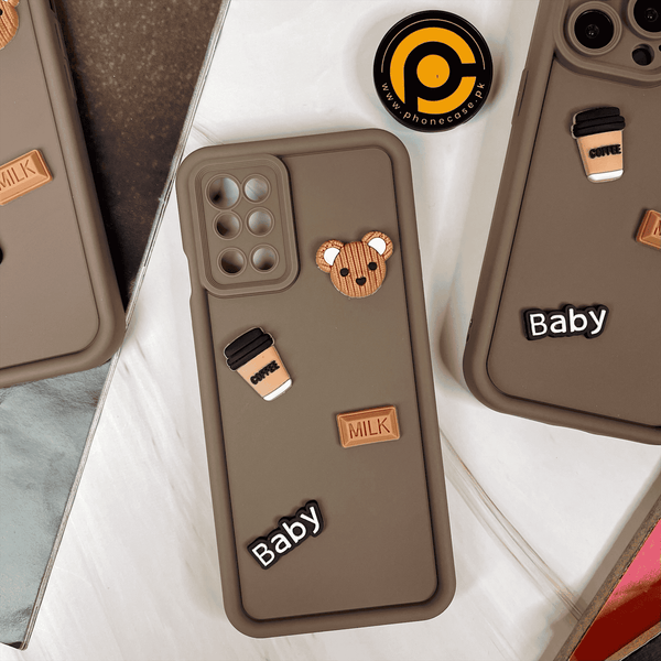 OnePlus 8T/OnePlus 9R Cute 3D Bear Coffee Milk Candy icons Liquid silicon Case