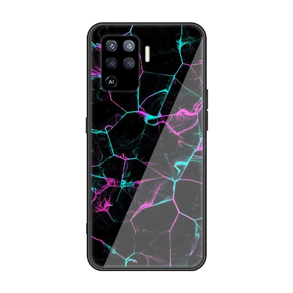 Oppo Reno 5 Lite - Black Marble Series - Premium Printed Glass soft Bumper shock Proof Case