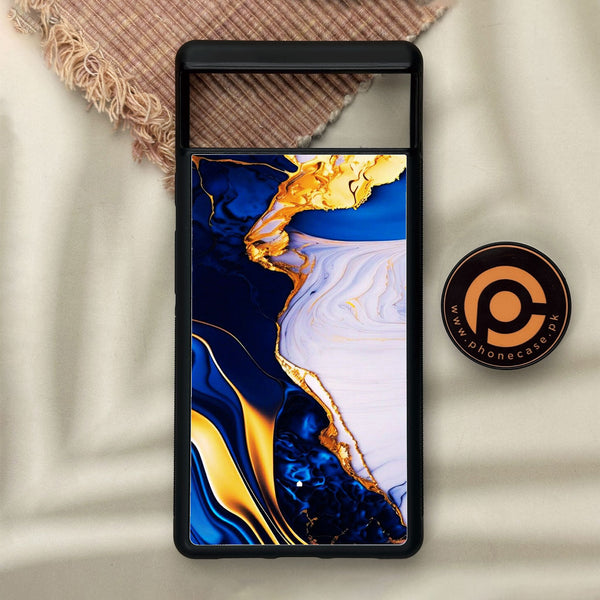 Google Pixel 6 - Blue Golden Marble - Premium Metal Printed Soft Bumper Shock Proof Case