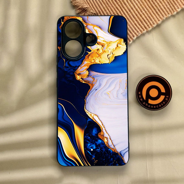 Vivo V60 Lite  - Blue Golden Marble - Premium Metal Printed Soft Bumper Shock Proof Case