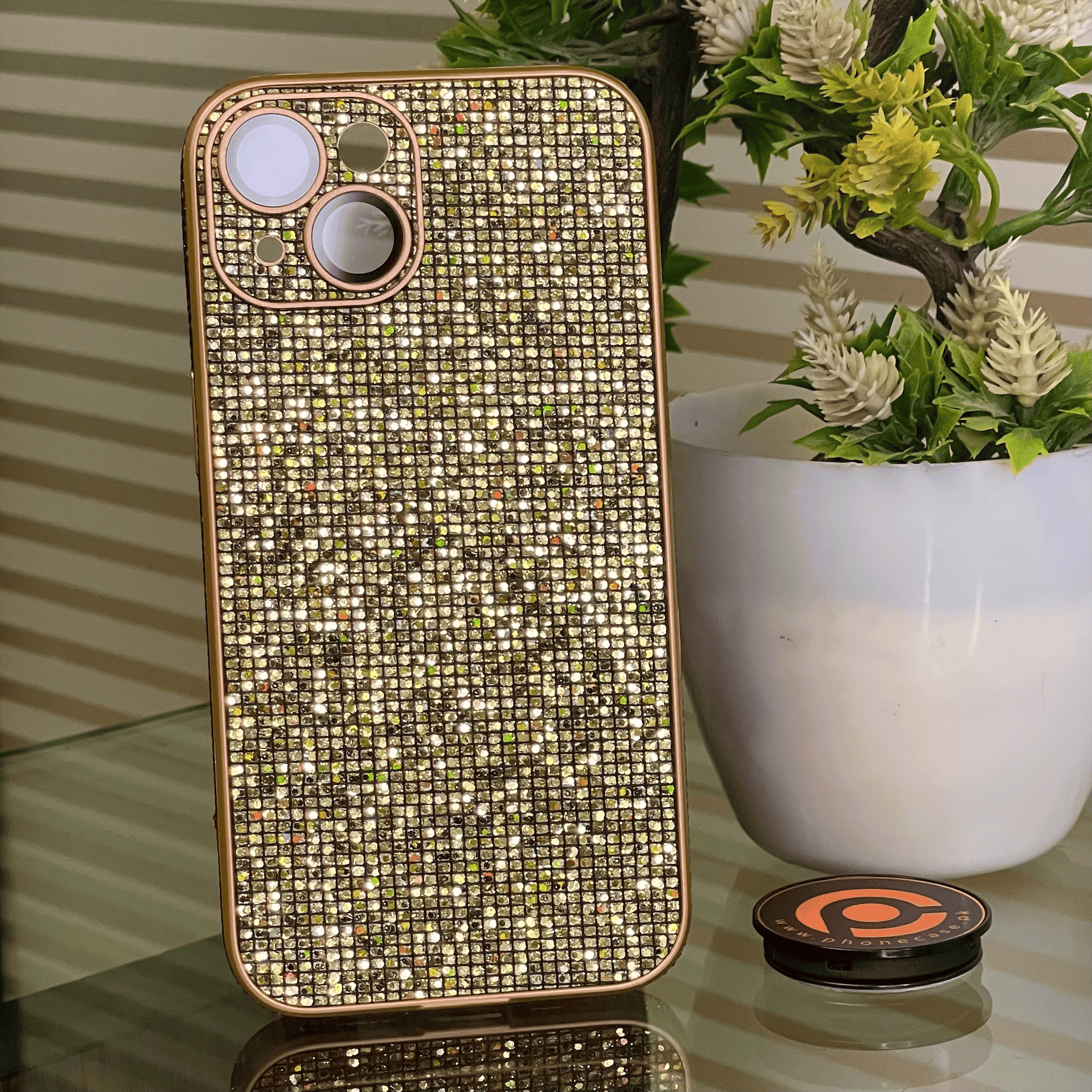 iPhone 14 Diamond Glitter Case with Built-in Camera Lens Glass