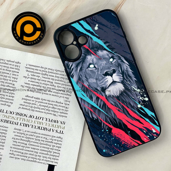 iPhone 16 - Abstract Animated Lion - Premium Printed Glass soft Bumper shock Proof Case