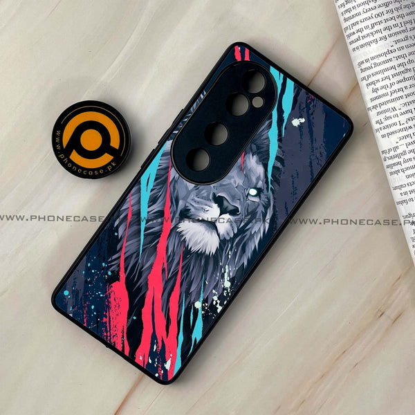 Vivo V40 - Abstract Animated Lion - Premium Printed Glass soft Bumper shock Proof Case