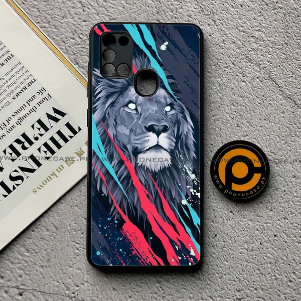 Samsung Galaxy A21s - Abstract Animated Lion - Premium Printed Glass soft Bumper Shock Proof Case